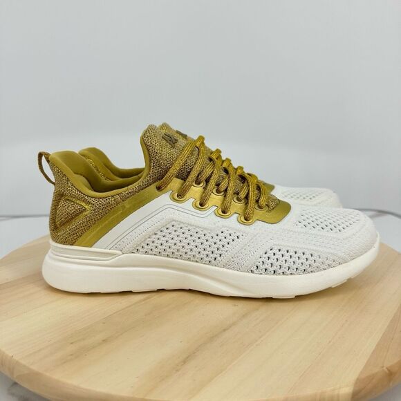 APL Womens 7.5 TechLoom Tracer Sneakers Gym Training Shoes Ivory / Metallic Gold - Picture 10 of 10